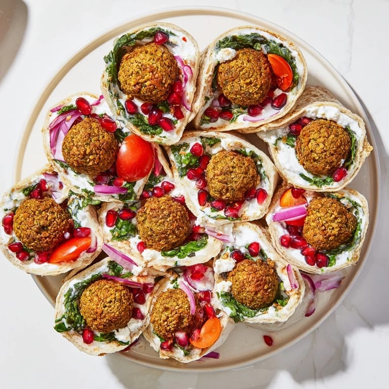 This beautifully arranged Festive Falafel & Tzatziki Christmas Wreath Wrap features crispy falafel and creamy tzatziki.