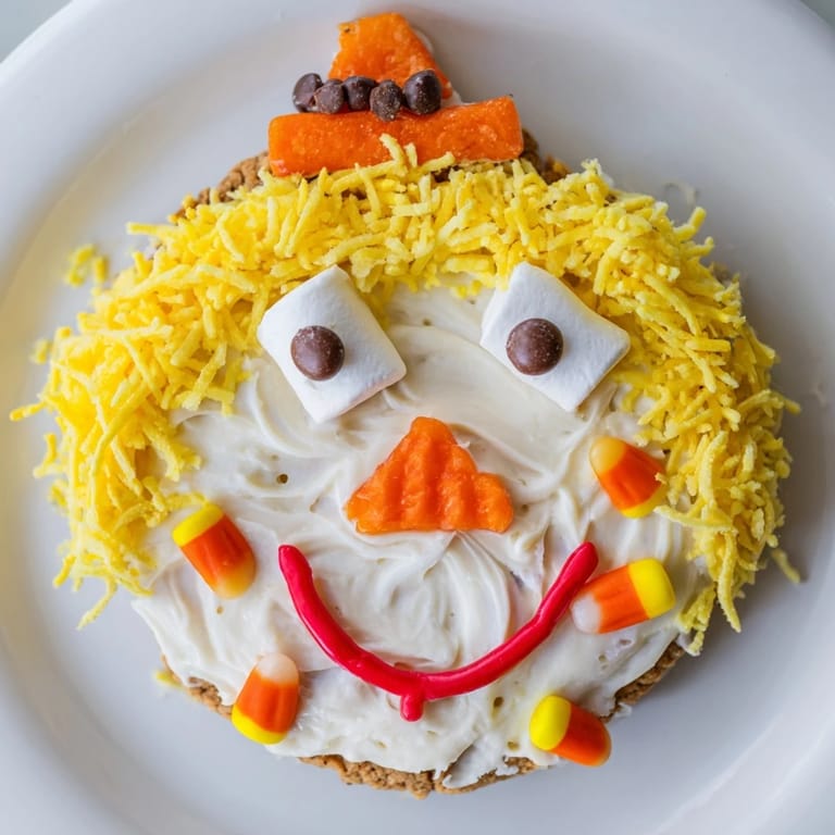 Sweet and fun Scarecrow Candy Platter with chocolate eyes, built from various delicious candies.