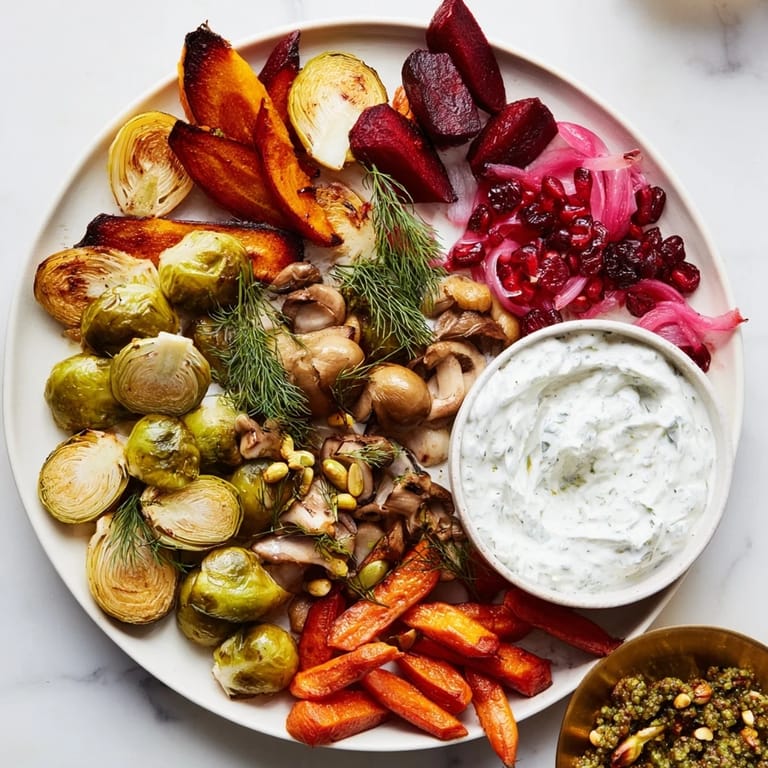 This delicious Pine Forest Winter Mezze Board presents a vibrant vegetarian appetizer perfect for sharing with guests.