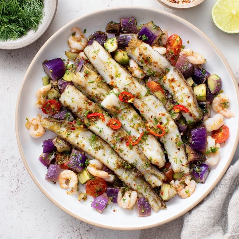 The fresh, flavorful Plongeons dans lOcéan Poisson Bleu features flaky fish with colorful vegetables, perfect for dinner.