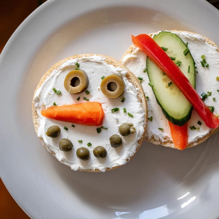 Delicious and fun Snowman Mini Bagel Sandwiches, perfect for a cheerful and healthy holiday meal.