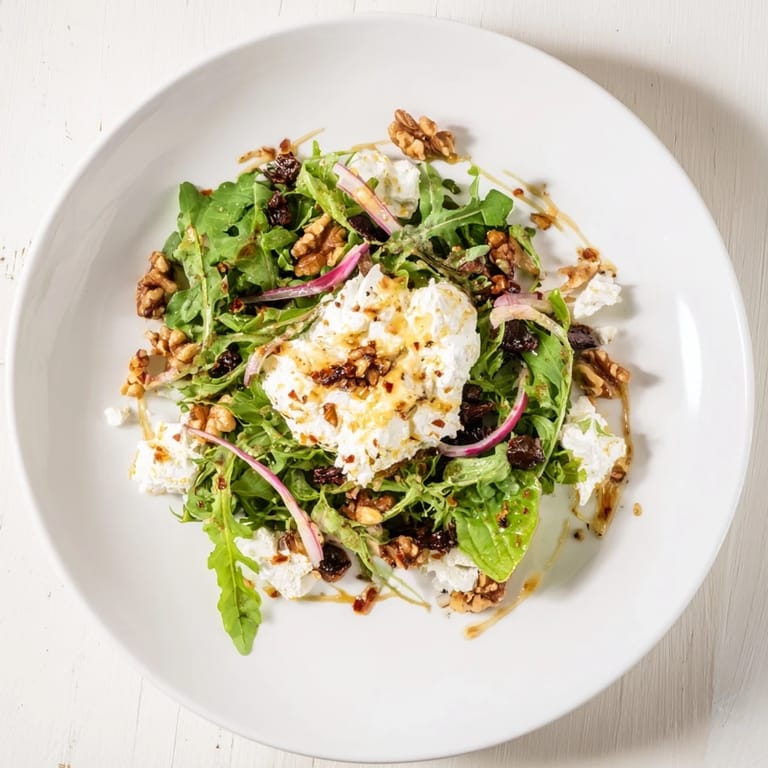 Imagine the flavors! This beautiful Spiced Honey and Date Goat Cheese Salad includes toasted walnuts.