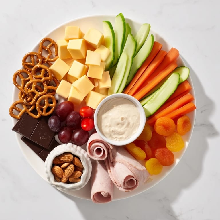 This Renard Rusé Snack Assortment features an inviting platter with hummus and ranch, ready to serve and enjoy.