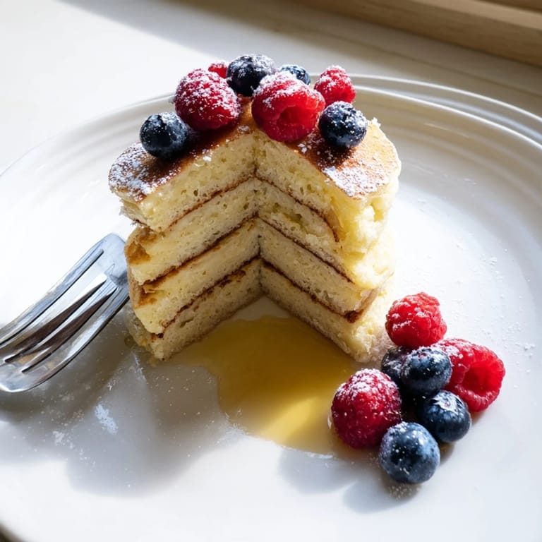 Stack of delectable Lemon Ricotta Pancakes, showcasing creamy richness and the taste of fresh lemon.