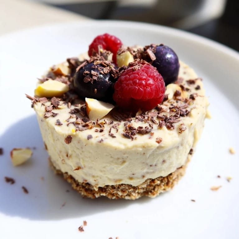 Look at these Protein Cheesecake Cups! The creamy filling perfectly complements the crunchy oat base, ready for a dessert.