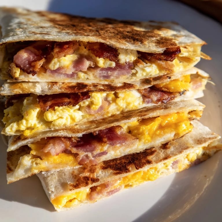 A beautifully folded Breakfast Crunchwrap Hack shows a savory, handheld breakfast filled with flavorful ingredients and textures.
