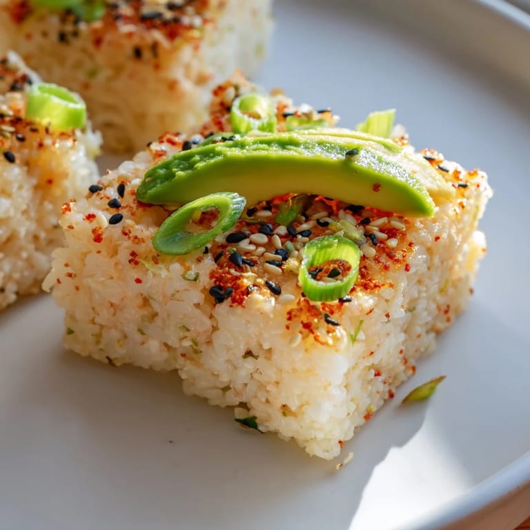 Crispy edges and a creamy tuna topping make these flavorful spicy tuna crispy rice squares a must-try.