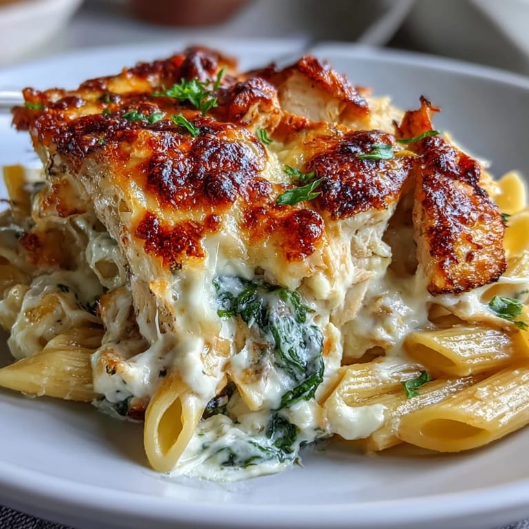 Serve Greek Yogurt Chicken Alfredo Bake with fresh parsley and a crisp green salad.