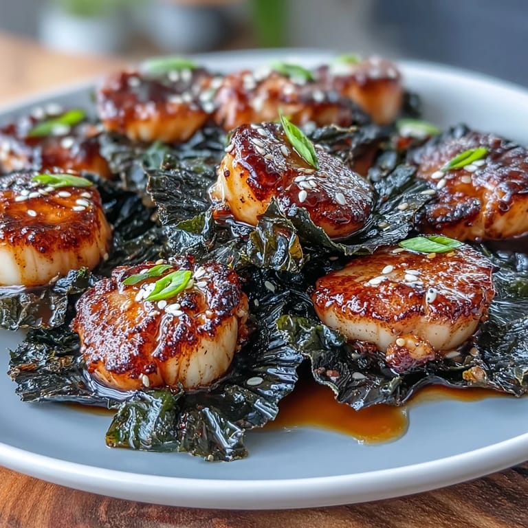 Golden-brown scallops encased in toasted nori sheets, paired with zesty citrus ponzu sauce for an elegant seafood starter.