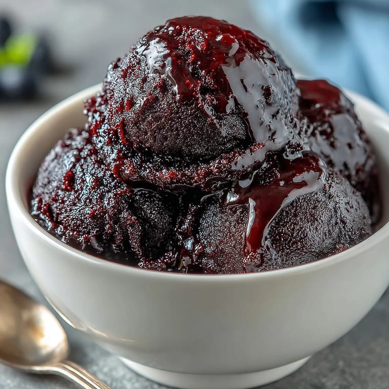 Rich and tart black currant sorbet, bursting with fruity flavor and a smooth, icy texture perfect for hot days.  
