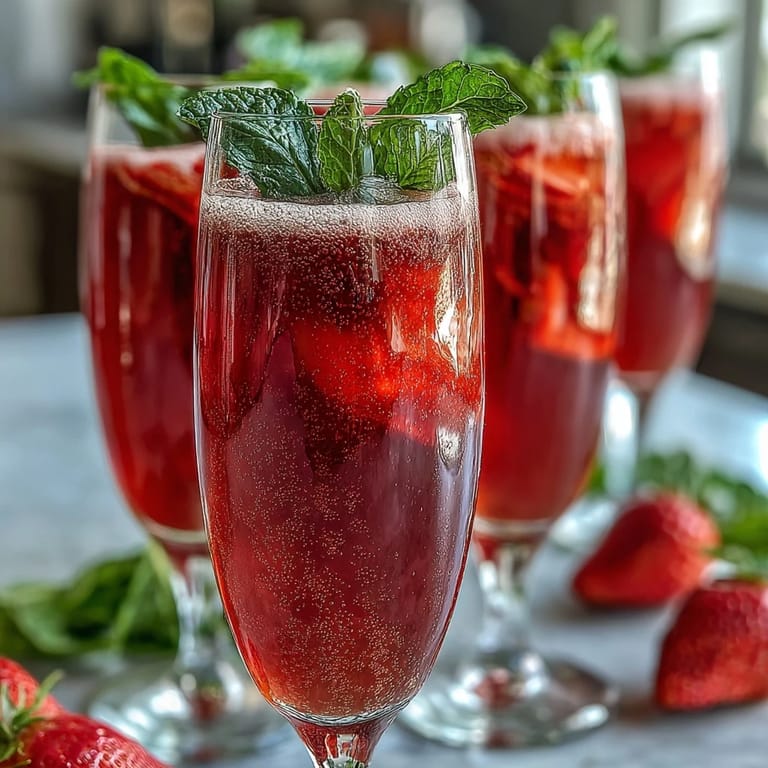Guests enjoy creating personalized strawberry mimosa cocktails at a festive brunch bar, complete with fresh fruit and bubbly options.