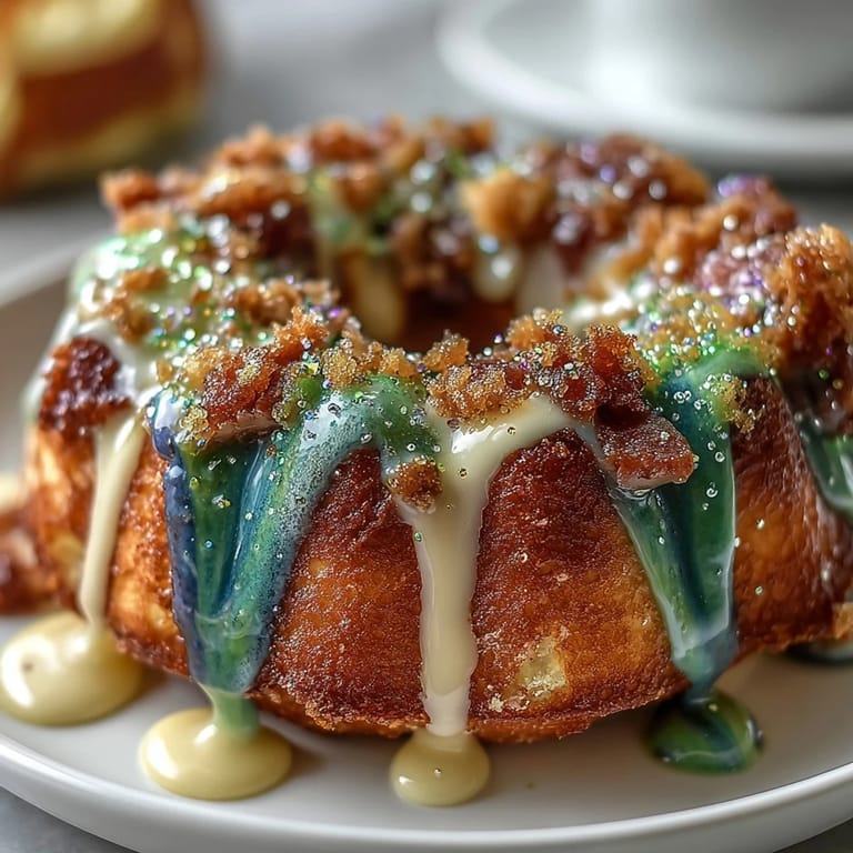 3. Festive King Cake Donuts with Sprinkles: Bright and cheerful baked donuts with cinnamon notes, topped with a glossy glaze and traditional Mardi Gras colors.