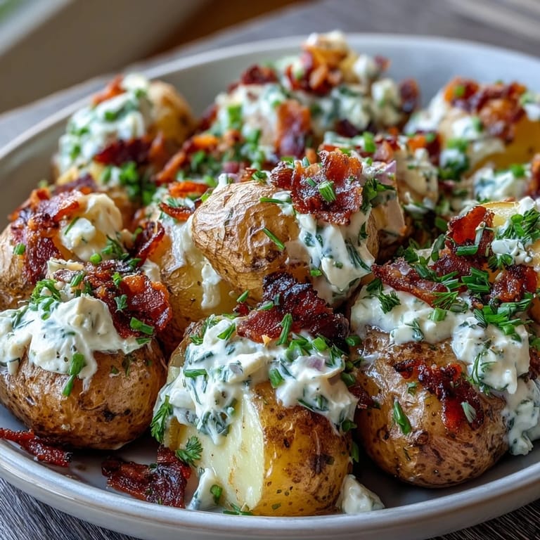 Loaded baked potato salad bursting with BBQ sauce, crispy bacon, and tangy sour cream dressing.  