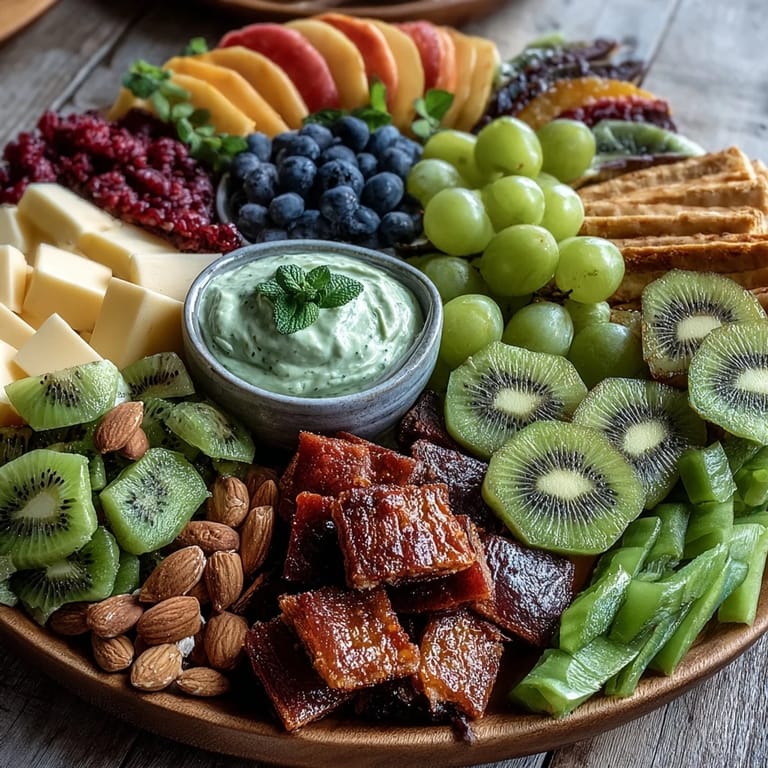Cheerful St. Patrick's Day green food board showcasing seasonal produce, savory snacks, and playful candies for a fun gathering.