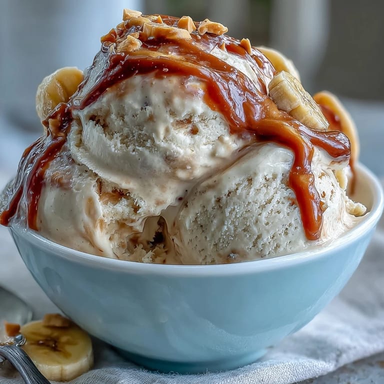 Golden 4-Ingredient Peanut Butter Banana Ice Cream, scooped into a bowl.
