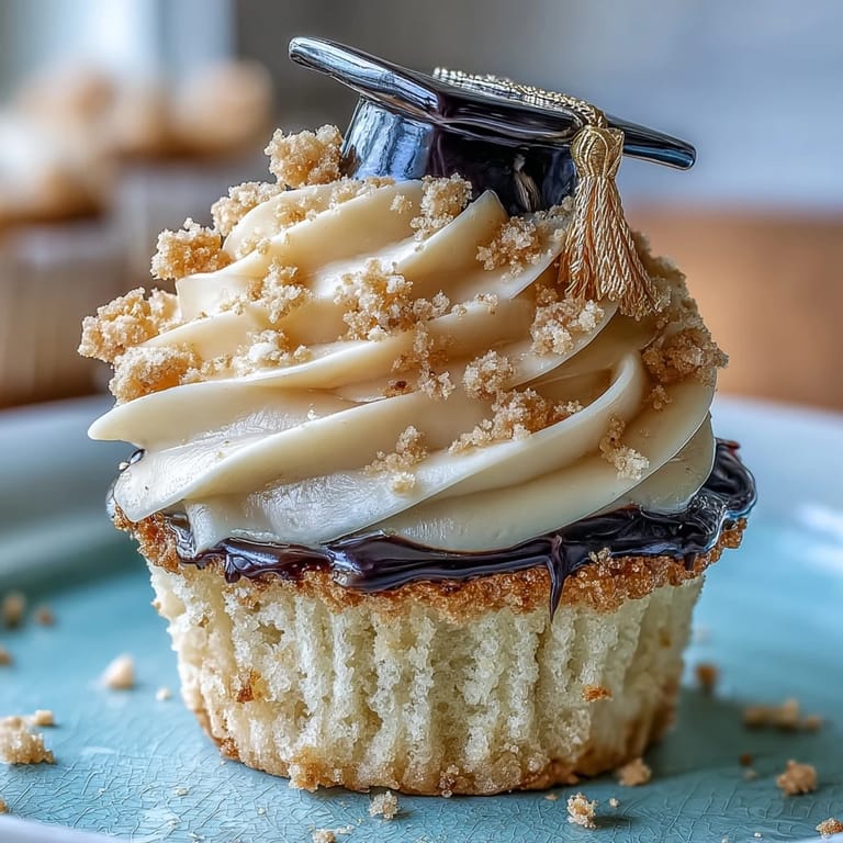 Sweet vanilla graduation cupcakes topped with creamy frosting and celebratory caps.