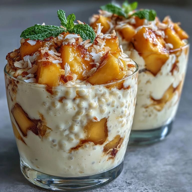 Visually stunning Skyr Protein Chia Pudding drizzled with mango puree and healthy toppings awaits.