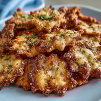 Golden Ranch Oyster Crackers are baked on a parchment-lined sheet until crisp and lightly seasoned with dill and garlic powder.